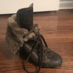Shearling lined wedge boots.